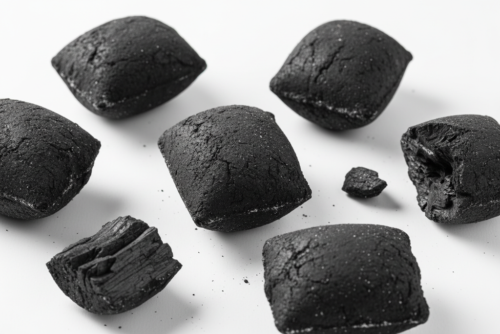 GIVE ME A FEW PICES OF BRIQUETS ON A WHITE BACKGROUND LOOSE